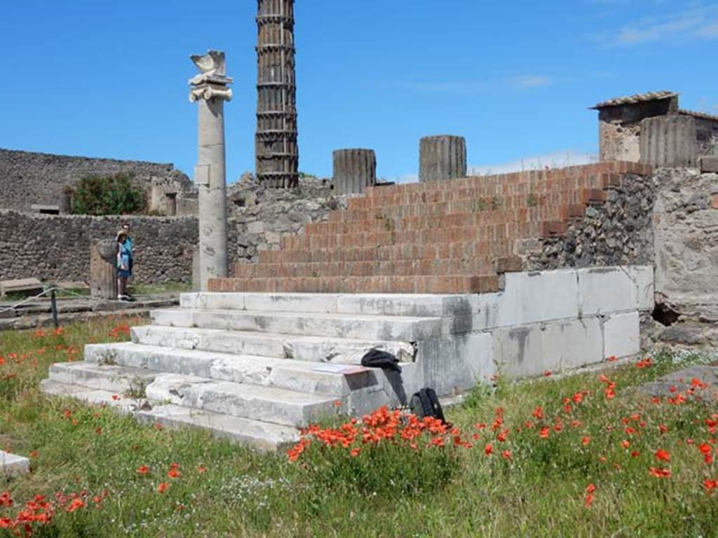 VII.7.32 Pompeii. May 2018. Looking towards steps to cella, from east side. Photo courtesy of Buzz Ferebee.
