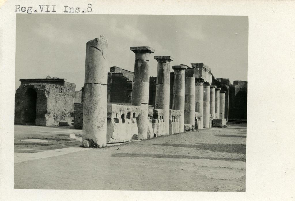 VII.8 Pompeii Forum. Pre-1937-39. Looking south along west side. 
Photo courtesy of American Academy in Rome, Photographic Archive. Warsher collection no. 1121.
