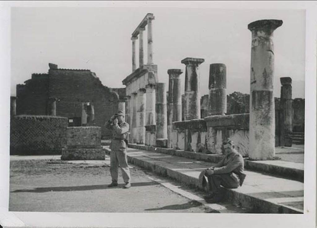 VII.8.1 Pompeii Forum. 1943 photograph. Looking south in south-west corner. Photo courtesy of Rick Bauer.