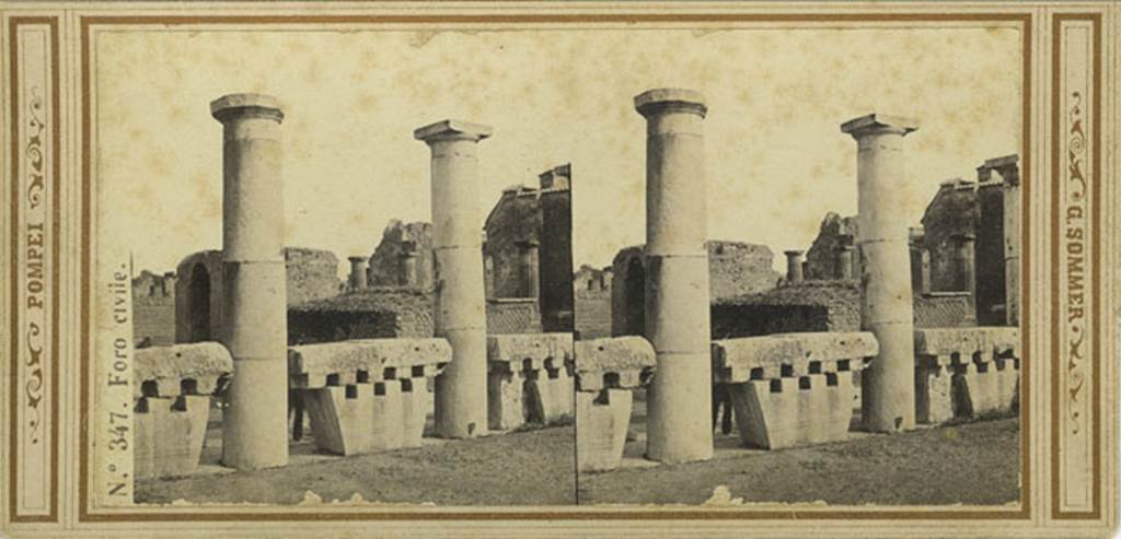 VII.8 Pompeii Forum. 1870s stereo view of west side, looking south-east. Photo courtesy of Rick Bauer.