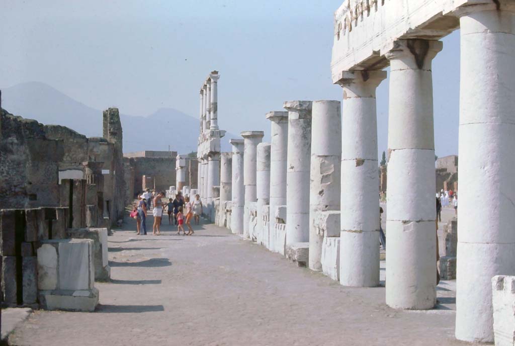 VII.8.00 Pompeii, 7th August 1976. Looking north along west side, from near entrance to Basilica, on left.
Photo courtesy of Rick Bauer, from Dr George Fay’s slides collection.
