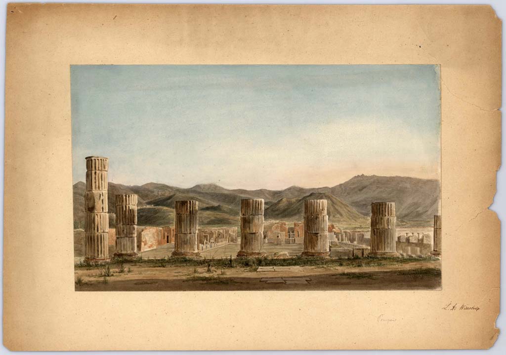VII.8.1 Pompeii. 1849. Painting by Laurits Albert Winstrup. Looking south from Temple of Jupiter across the Forum. 
Photo © Danmarks Kunstbibliotek, inventory number ark_6105.
