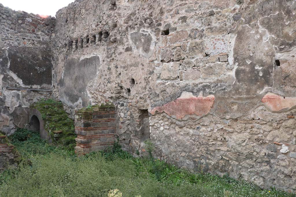 VII.12.14, Pompeii. December 2018. Looking towards south-west corner with staircase, and west wall. Photo courtesy of Aude Durand.
