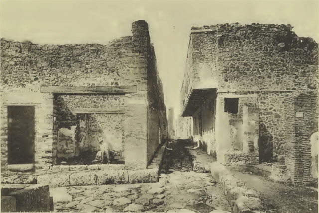 VII.12.28 Pompeii. Looking west to the junction of Vicolo del Balcone Pensile with Vicolo della Maschera, on the left. 
Photographed 1970-79 by Günther Einhorn, picture courtesy of his son Ralf Einhorn.
