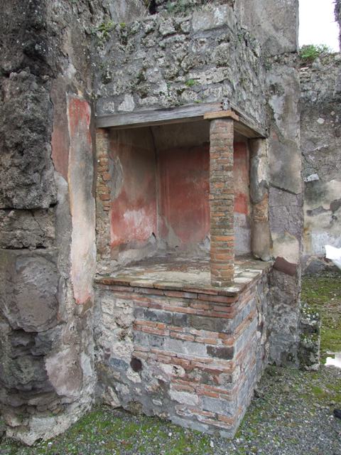 VII.14.5 Pompeii.  March 2009.  Aedicula Lararium in south west corner of atrium.