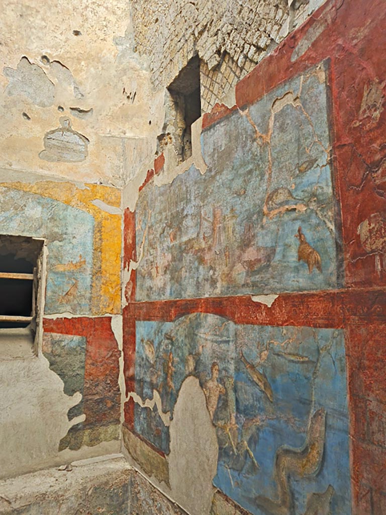 VII.16.a Pompeii. November 2023. 
Room 9, north-east corner and east wall. Photo courtesy of Giuseppe Ciaramella.
