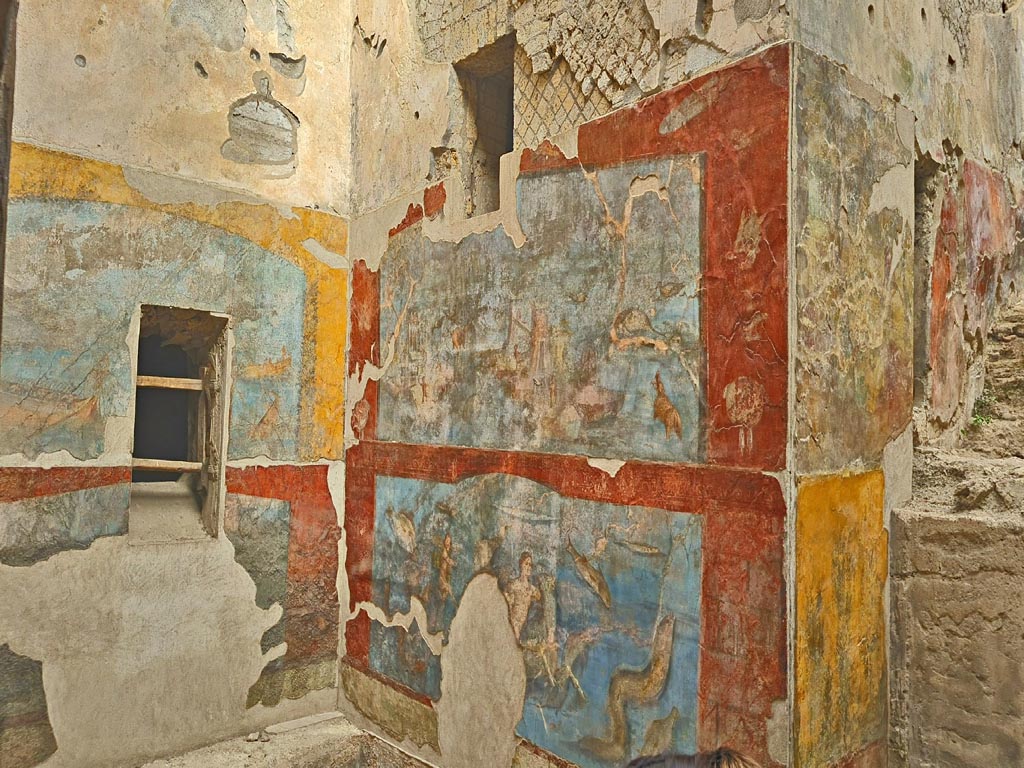 VII.16.a Pompeii. November 2023. Room 9, north-east corner and east wall. Photo courtesy of Giuseppe Ciaramella.