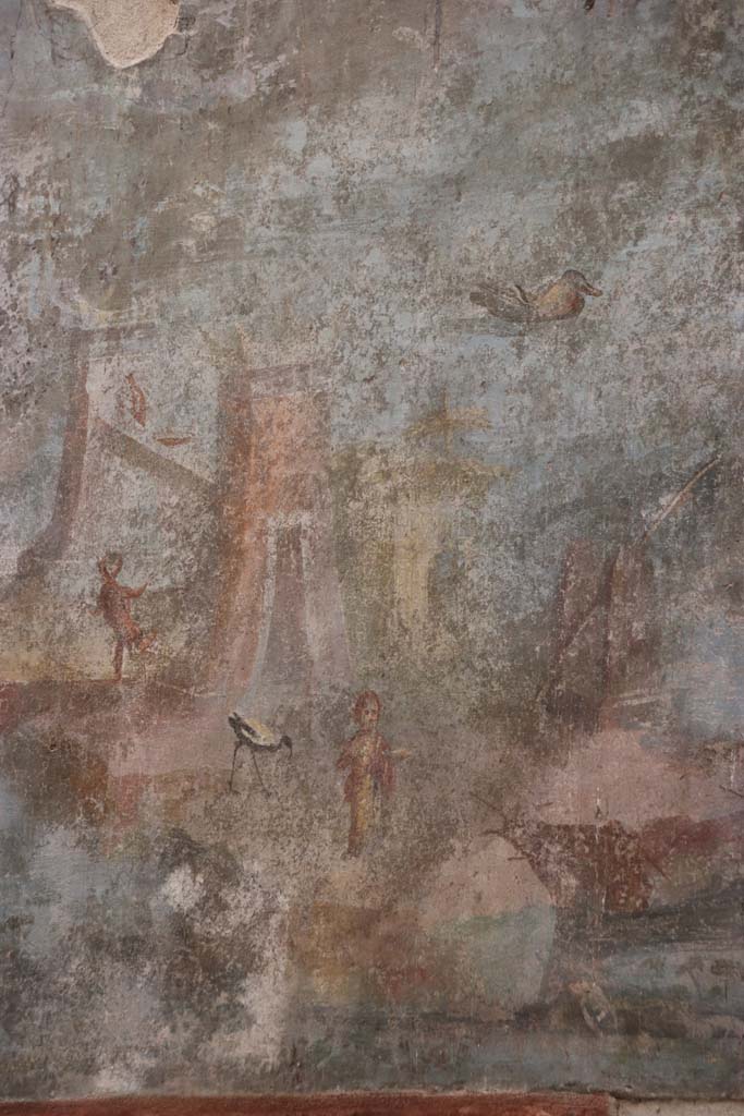 VII.16.a Pompeii. October 2020. Room 9, detail from upper part of east wall. Photo courtesy of Klaus Heese.