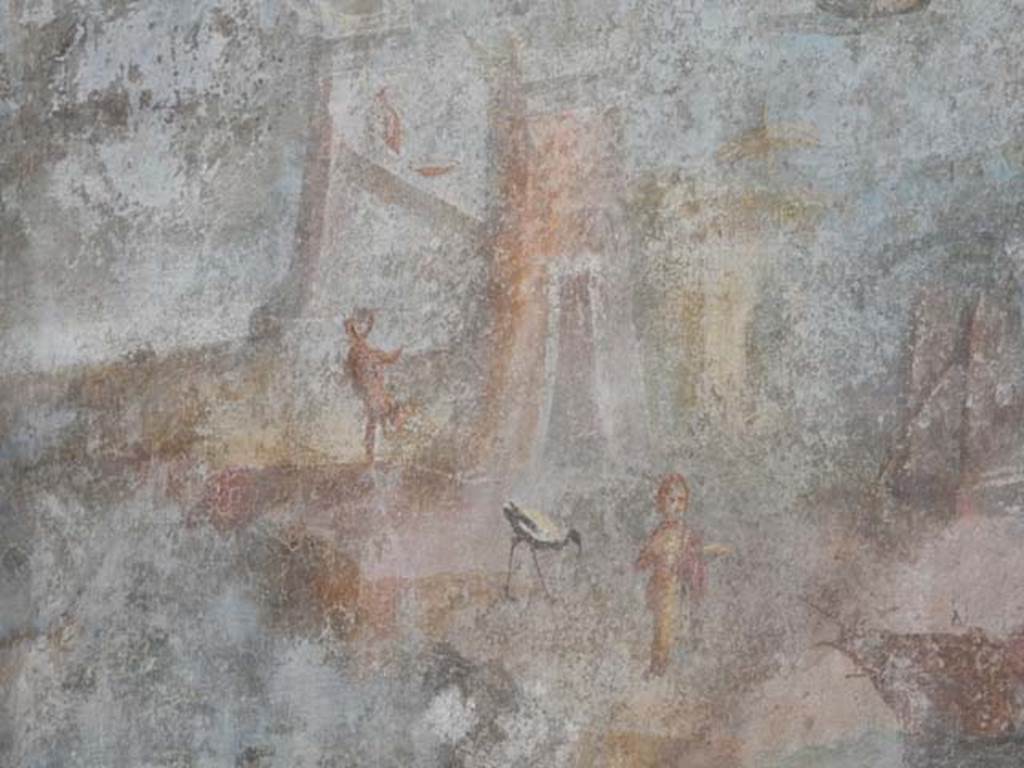 VII.16.a Pompeii. May 2015. Room 9, detail from upper part of east wall. Photo courtesy of Buzz Ferebee.
