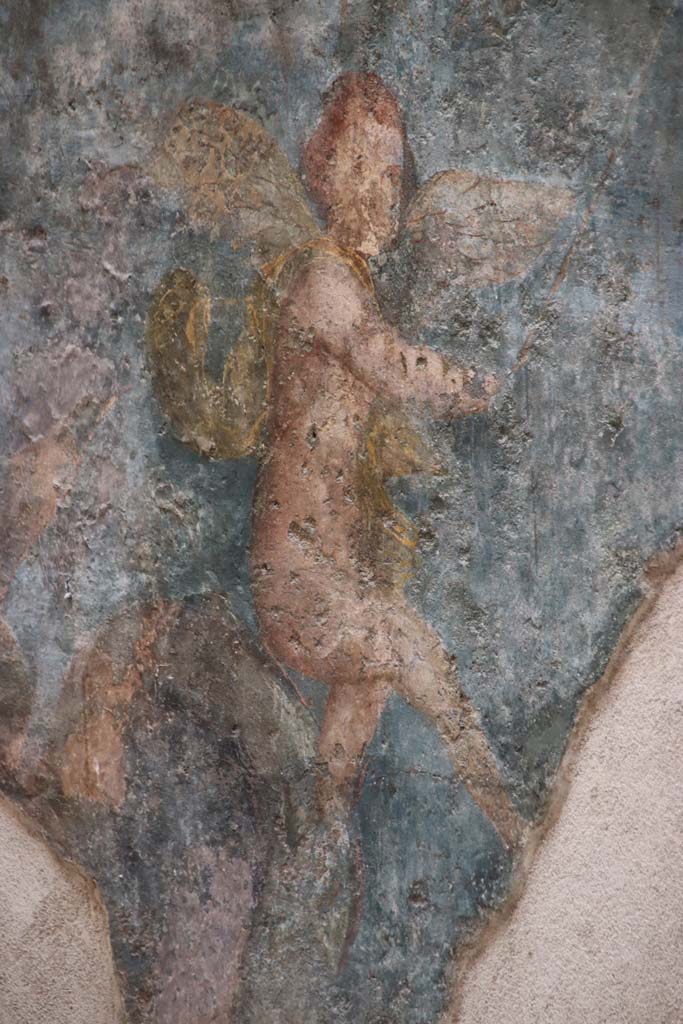 VII.16.a Pompeii. October 2020. Room 9, detail of cupid from lower east wall. Photo courtesy of Klaus Heese.