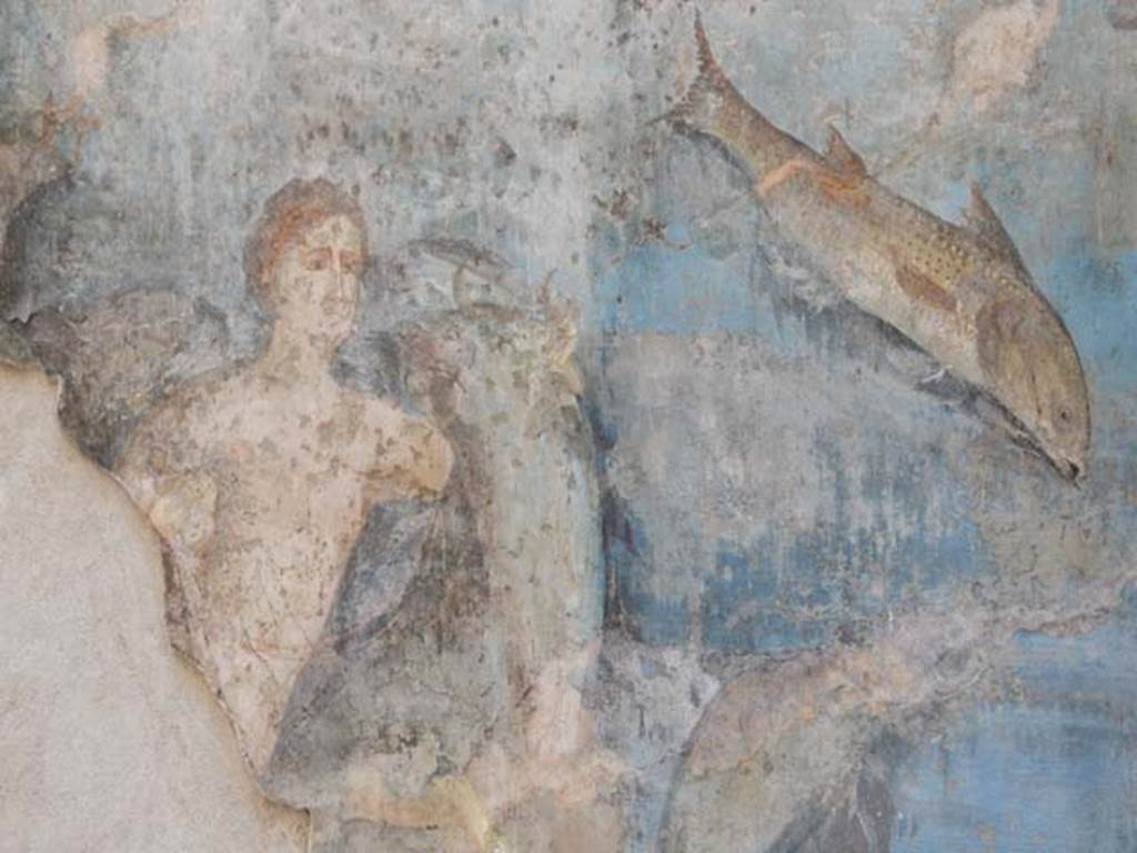 VII.16.a Pompeii. May 2015. Room 9, detail from lower east wall at south end. Photo courtesy of Buzz Ferebee.
