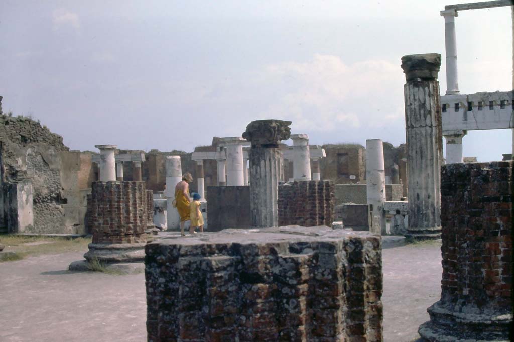 VIII.1.1 Pompeii, July 1980. Looking east from Basilica across south end of Forum. 
Photo courtesy of Rick Bauer, from Dr George Fay’s slides collection.

