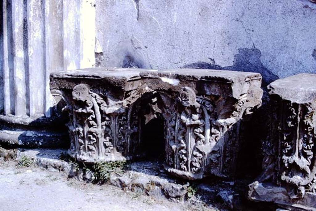 VIII.1.1 Pompeii. 1966. Corinthian capitals on display in Basilica. Photo by Stanley A. Jashemski.
Source: The Wilhelmina and Stanley A. Jashemski archive in the University of Maryland Library, Special Collections (See collection page) and made available under the Creative Commons Attribution-Non Commercial License v.4. See Licence and use details. J66f0241
