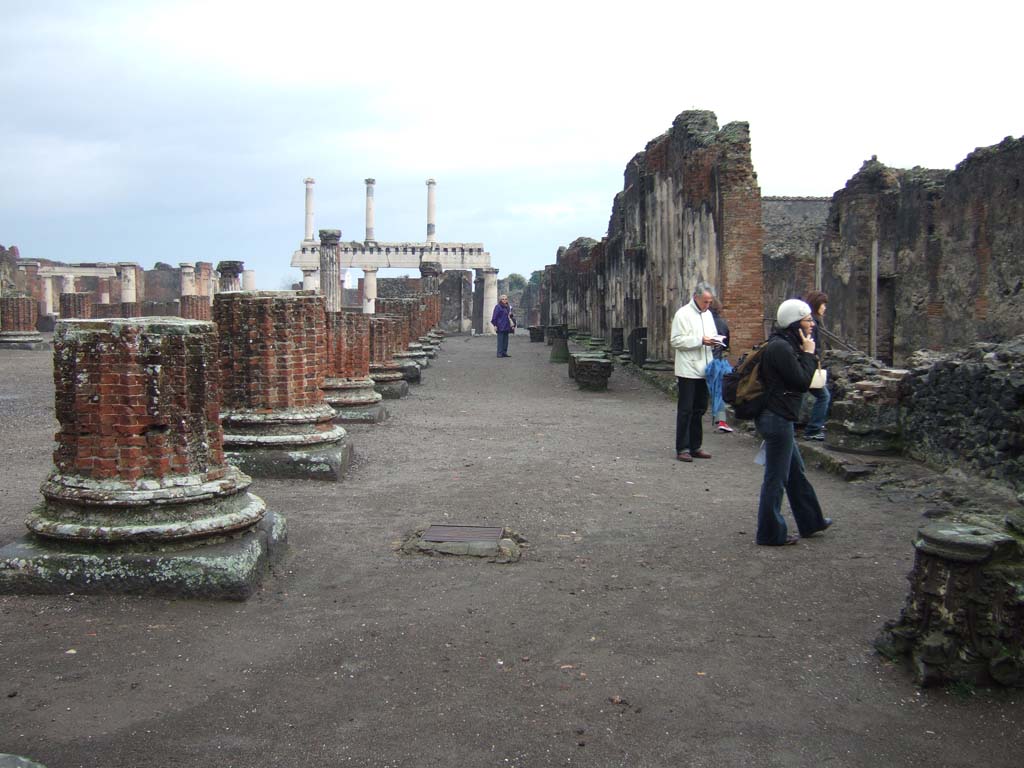 VIII.1.1 Pompeii. December 2005. Basilica, looking east along south side corridor from west end.