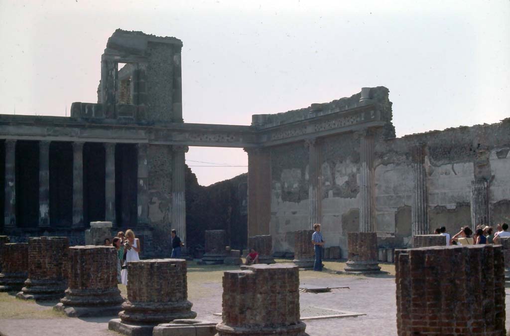 VIII.1.1 Pompeii, 7th August 1976. Looking north-west across Basilica. 
Photo courtesy of Rick Bauer, from Dr George Fay’s slides collection.
