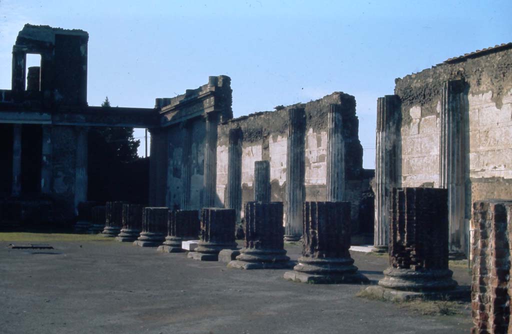 VIII.1.1 Pompeii. 4th December 1971. Looking north-west across Basilica, and along north wall with entrance at VIII.1.2. 
Photo courtesy of Rick Bauer, from Dr George Fay’s slides collection.
