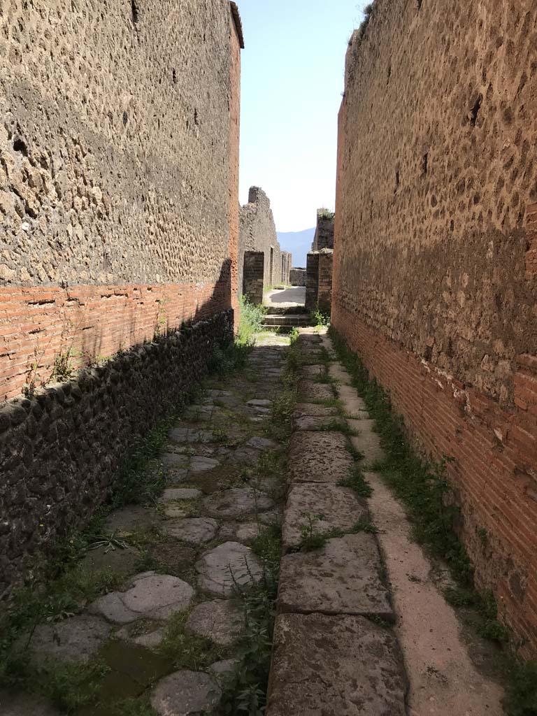 VIII.2.7 Pompeii. April 2019. 
Looking south along Vicolo del Foro. Photo courtesy of Rick Bauer.

