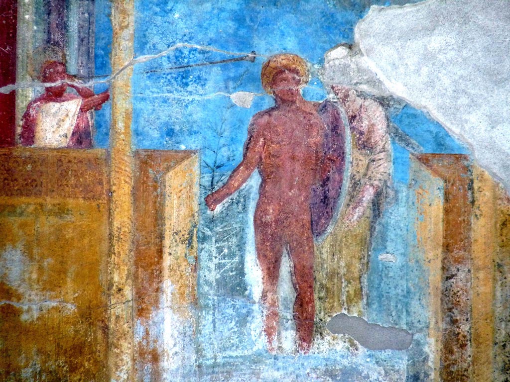 VIII.2.23 Pompeii. December 2019. Detail of painting on the south wall. Photo courtesy of Giuseppe Ciaramella.

