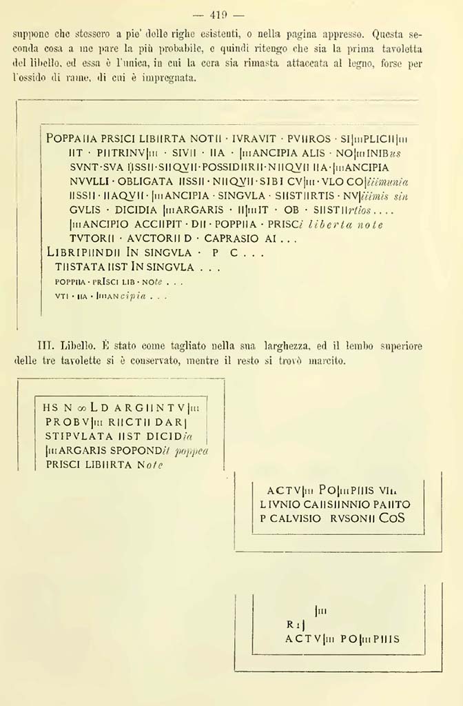 VIII.2.23 Pompeii. Regarding the wax tablets found 20th September. Notizie degli Scavi di Antichità, 1887, p. 419.