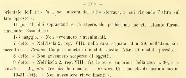 VIII.2.30 Pompeii. Notizie degli Scavi di Antichità, 1883, (p.288).