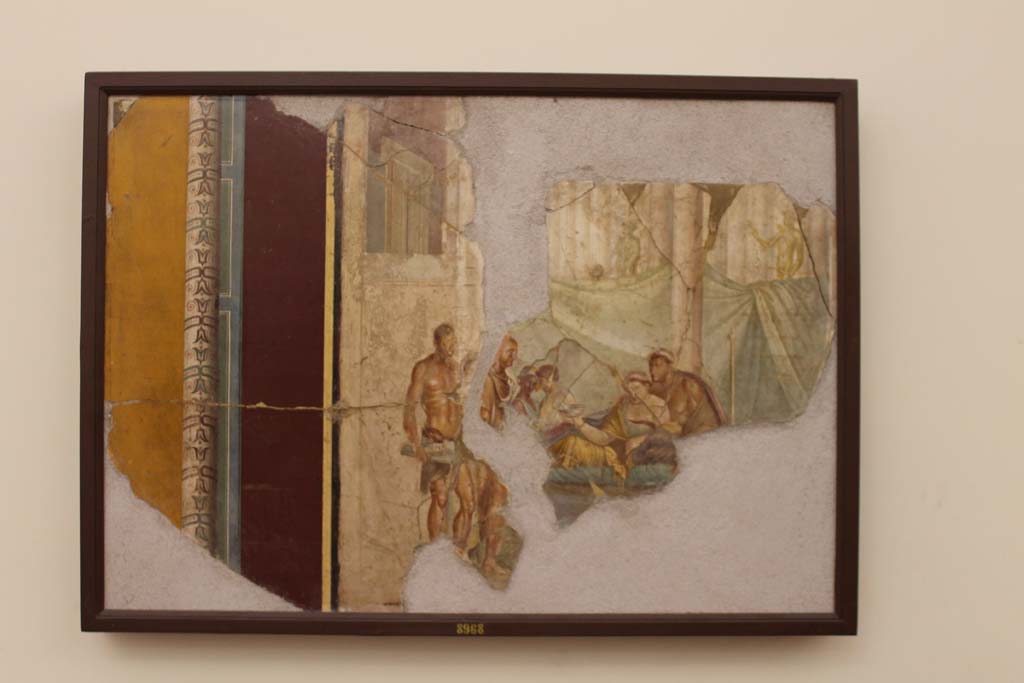 VIII.2.39 Pompeii. July 2017. Found 22nd July 1769. Wall painting of banquet scene in a colonnaded room.  
Now in Naples Archaeological Museum. Inventory number 8968.
Foto Annette Haug, ERC Grant 681269 DÉCOR.
