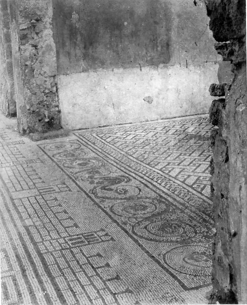 VIII.3.8 Pompeii. c.1930. 
Looking east along north side of tablinum showing threshold and flooring of tablinum, on right, joining with atrium, on left.
See Blake, M., (1930). The pavements of the Roman Buildings of the Republic and Early Empire. Rome, MAAR, 8, (p. 99, 106, 108 & Pl.26, tav.3).

