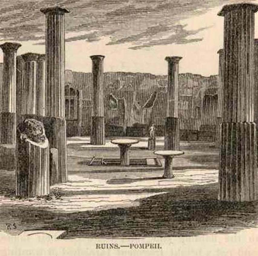VIII.4.4 Pompeii. 1869 illustration from Mark Twains visit to Pompeii. Looking south from tablinum across peristyle into the exedra on the far side. See Twain M., 1869. The Innocents Abroad. San Francisco: Bancroft, Ch. XXXI.
