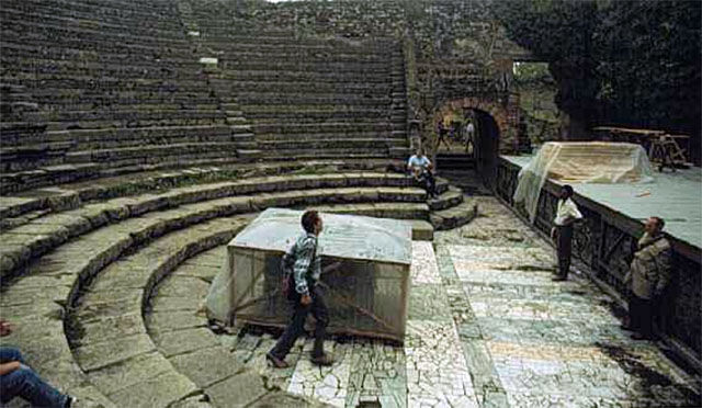 VIII.7.19 Pompeii. 1988. Looking east across the floor of the Theatre.
Photo courtesy of Leo C. Curran.
