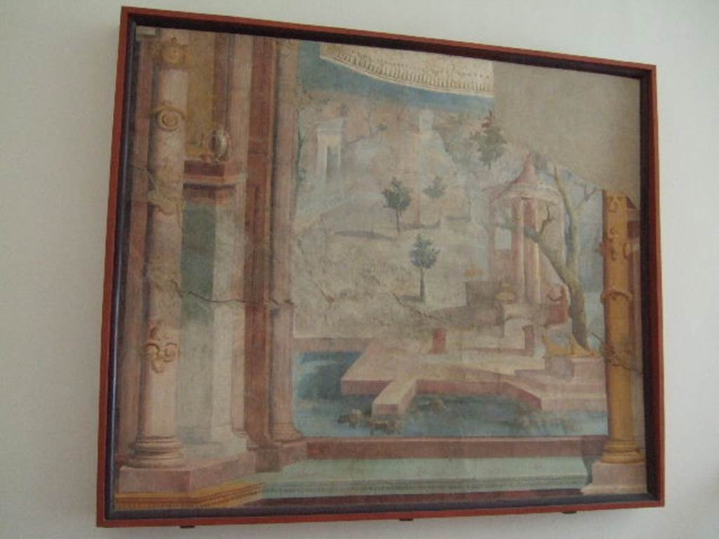 VIII.7.28 Pompeii. Sacred landscape from left (south) panel of the west wall of the Ekklesiasterion. Now in Naples Archaeological Museum. Inventory number SG 1265.

