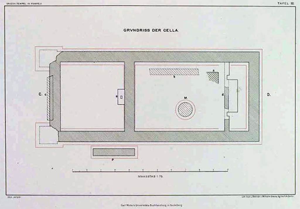 VIII.7.31 Pompeii. 1890 plan of Doric Temple cella. See Von Duhn F., 1890. Der Griechische Tempel in Pompeji, Heidelberg: Carl Winters Univ., Taf. 3.