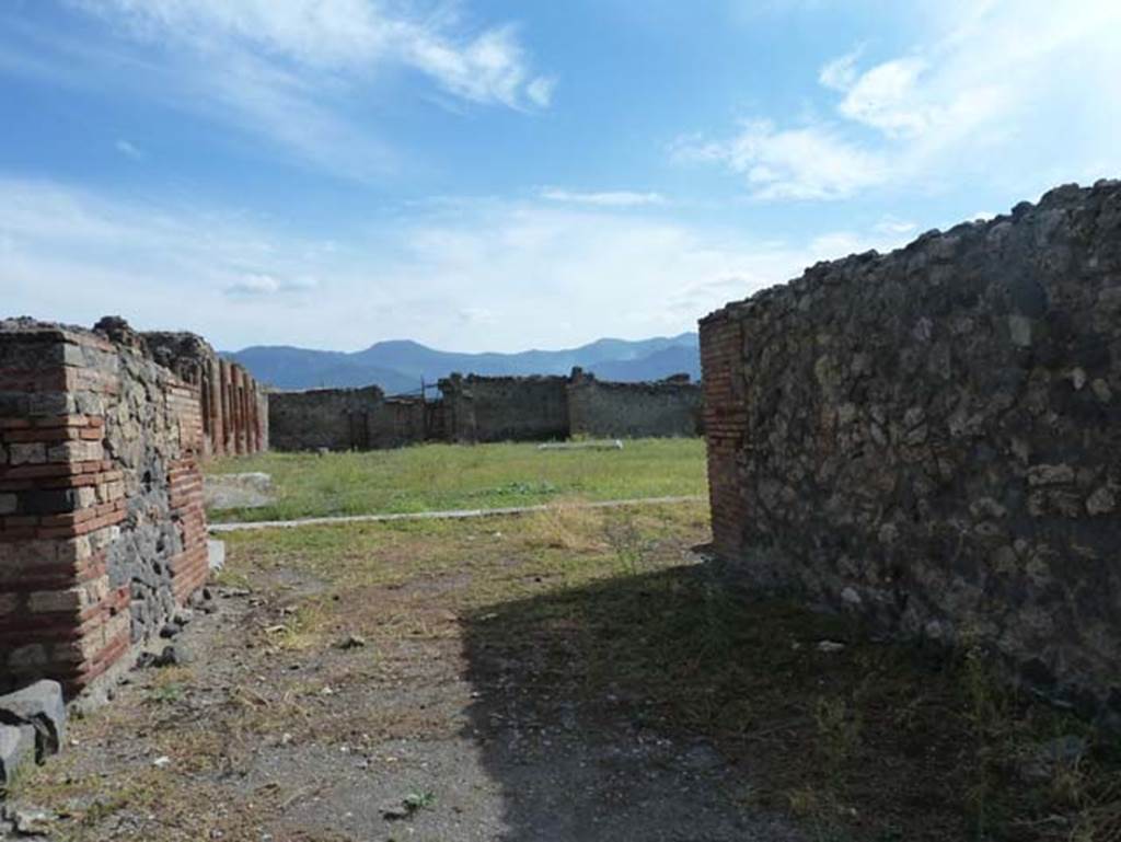 IX.4.18 Pompeii. September 2015. Looking south from entrance “a” into baths palaestra “d”.