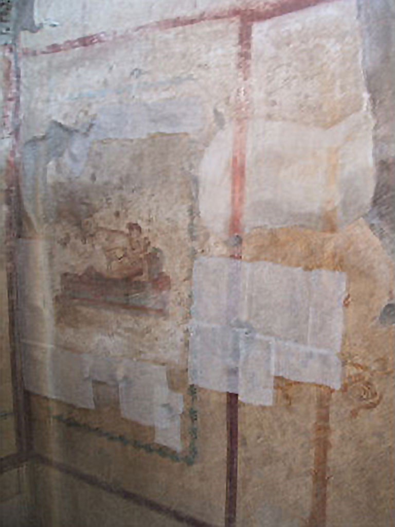 IX.5.16 Pompeii. May 2005. Cubiculum f’, wall paintings from south wall. 