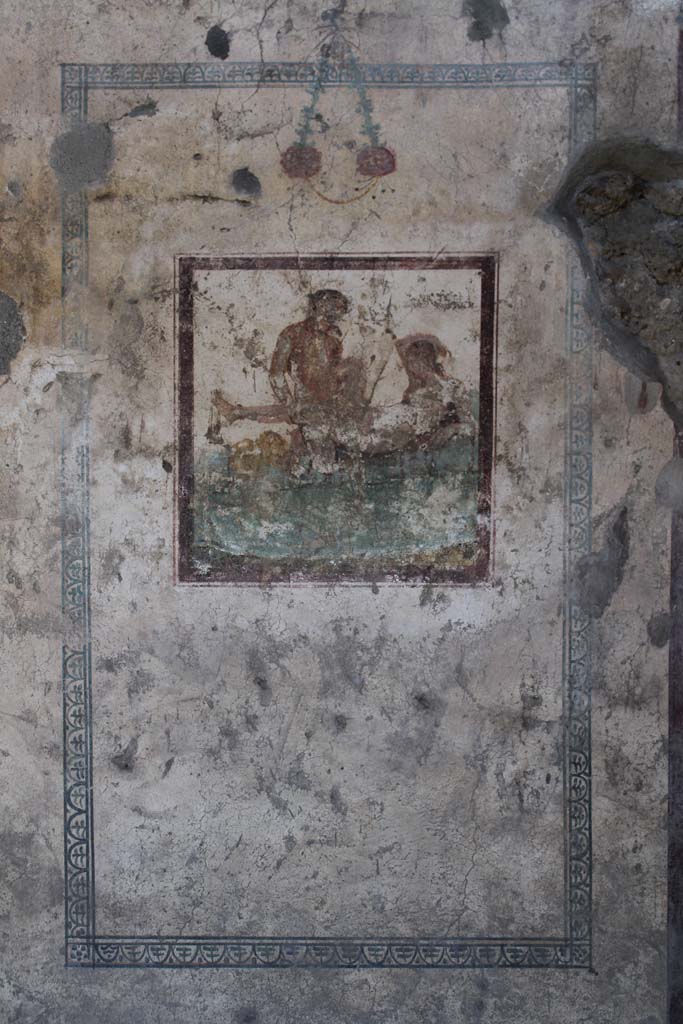 IX.5.16 Pompeii. May 2019. Room f’, erotic painting in centre of west wall.
Foto Christian Beck, ERC Grant 681269 DÉCOR.


