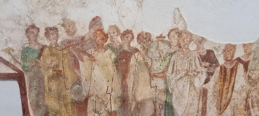 IX.7.1 Pompeii. April 2022. 
Detail from painting on wall in Antiquarium, showing procession in honour of the goddess Cybele. Photo courtesy of Giuseppe Ciaramella.
