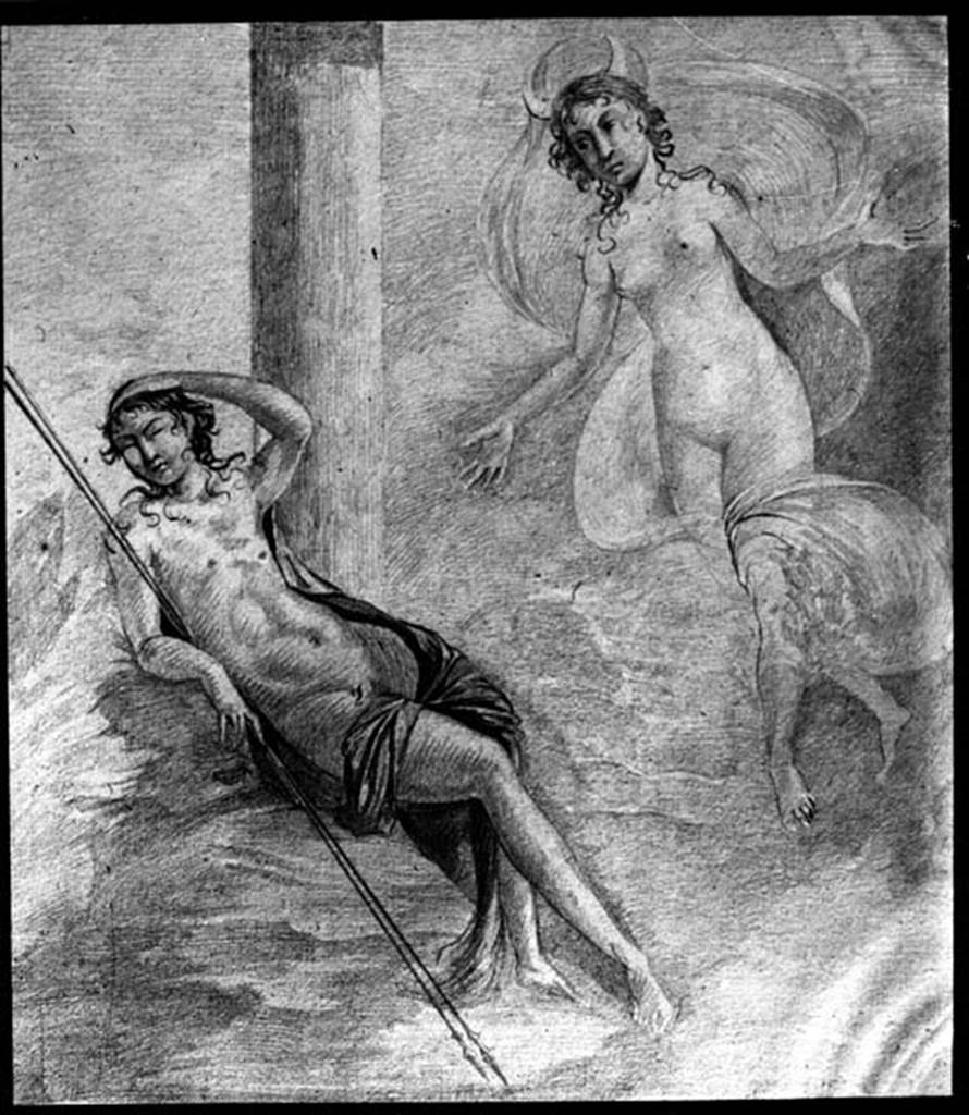 IX.8.6 Pompeii. W.1465. Room 39, drawing of wall painting of Endymion and Selene.  
Photo by Tatiana Warscher. Photo  Deutsches Archologisches Institut, Abteilung Rom, Arkiv. 
