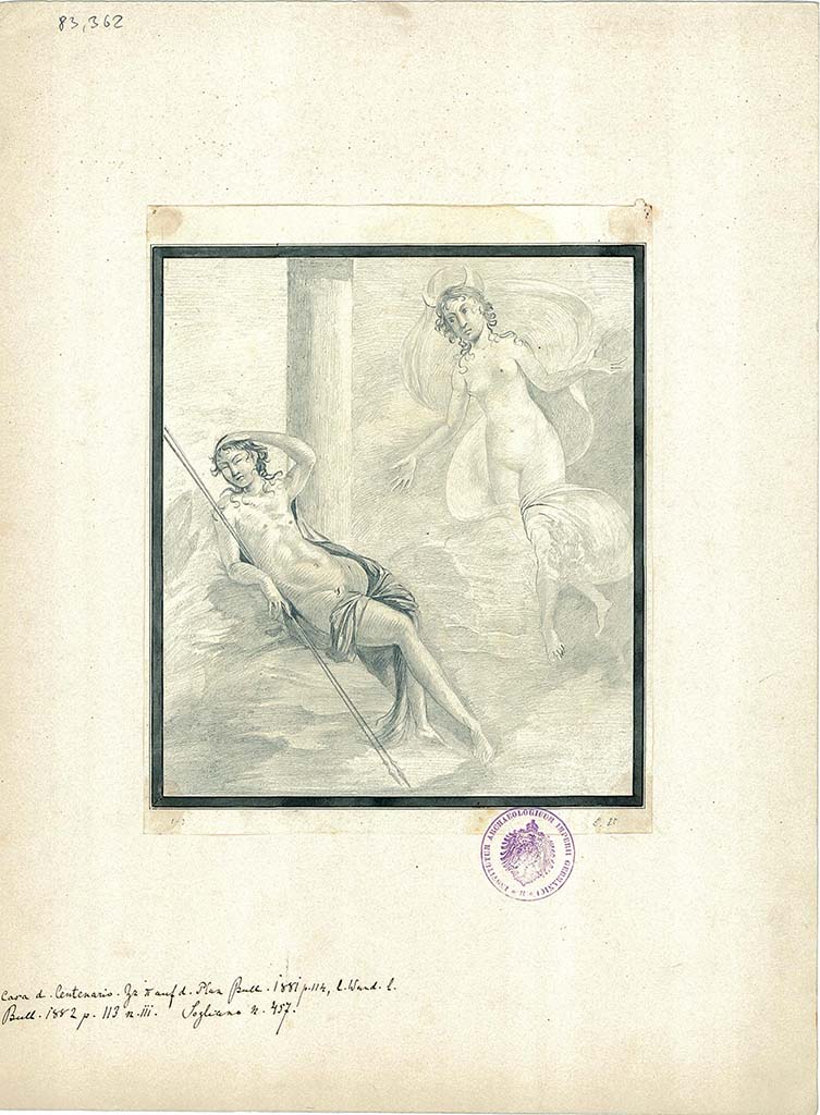 IX.8.6 Pompeii. Room 39, drawing of wall painting of Endymion and Selene.  
DAIR 83.362. Photo  Deutsches Archologisches Institut, Abteilung Rom, Arkiv. 
