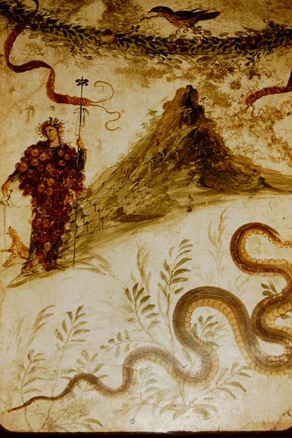 IX.8.6 Pompeii. March 2009.  Remains of wall painting on West wall of West Portico.