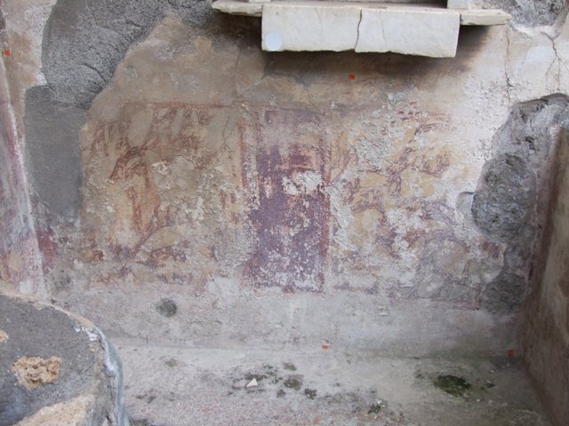 IX.8.6 Pompeii. March 2009.  West wall of West Portico.  Remains of painted medallion.