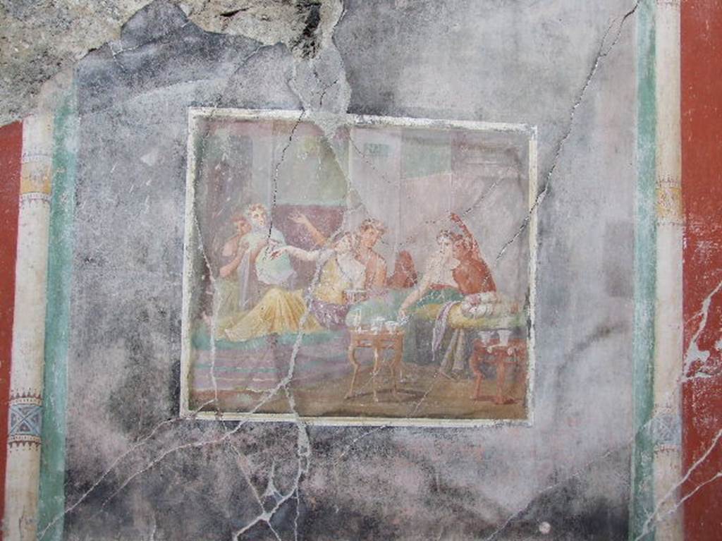 IX.12.6 Pompeii. December 2006. Room 3, west wall.  Painting of banqueting scene.
