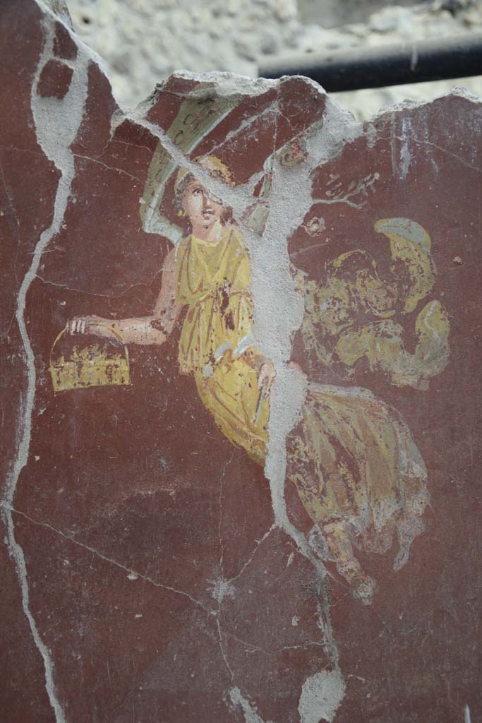 IX.12.6 Pompeii. February 2017. Room 3, detail of flying figures from east wall, on south side of central painting.
Photo courtesy of Johannes Eber.

