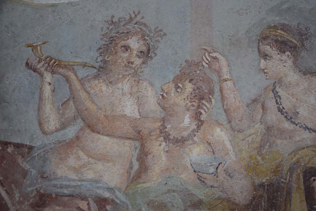 IX.12.6 Pompeii. February 2017. Room 3, detail of figures in banqueting scene on east wall. Photo courtesy of Johannes Eber.

