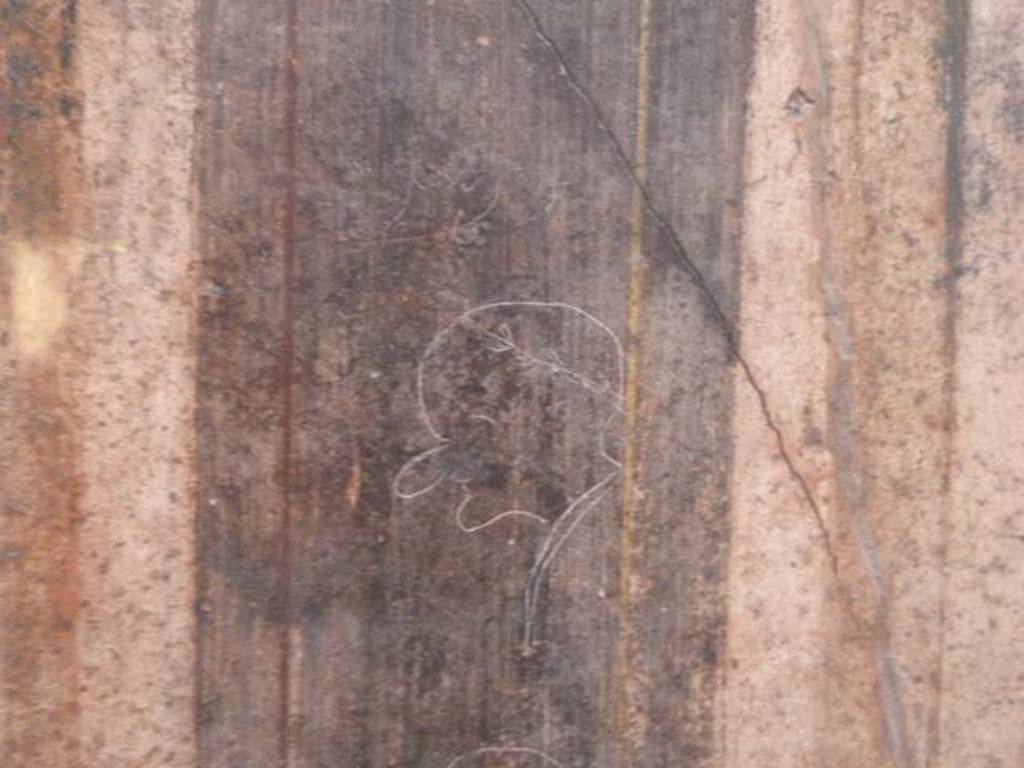 Villa of Mysteries, Pompeii. September 2015. Detail of sketch and graffiti.

