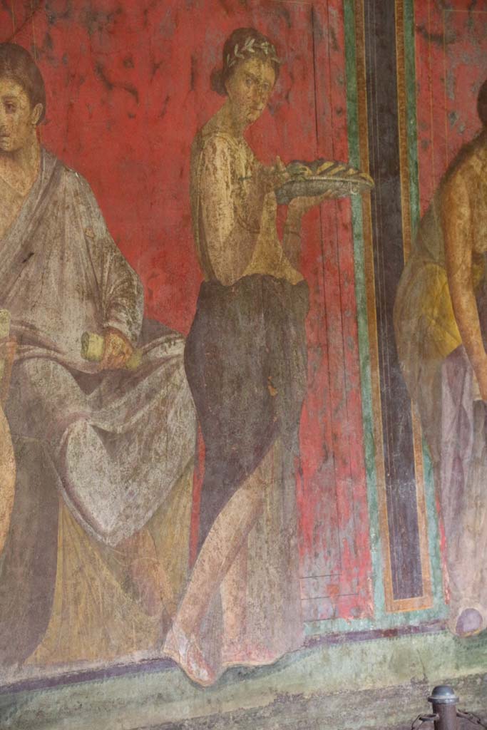 Villa of Mysteries, Pompeii. April 2014. 
Room 5, detail from north wall. Photo courtesy of Klaus Heese.
