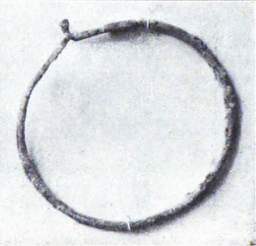 Pompeii Fondo Azzolini. Samnite Tomb X, room A.
Fragments of two iron strigils or a bronze bracelet.
See Notizie degli Scavi di Antichità, 1916, p. 291, fig. 2 (b).
According to Cooley almost all the pre-Roman tombs were non-monumental with only one (this tomb X) containing two small burial chambers preceded by a vestibule.
