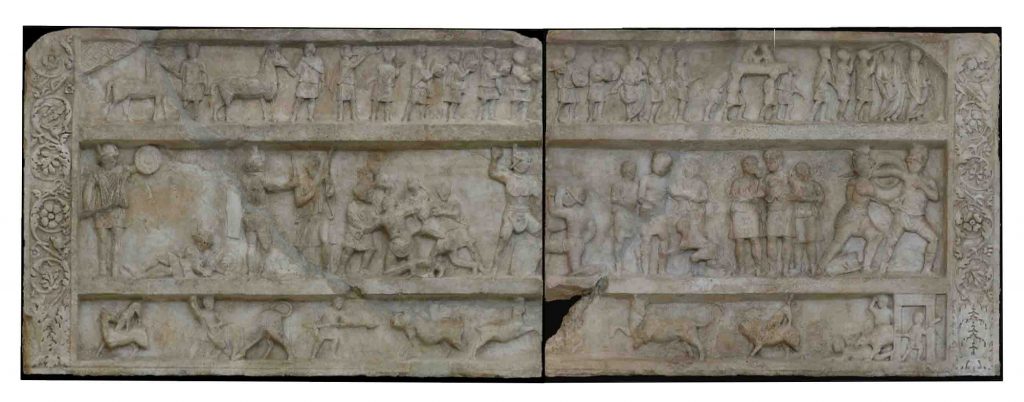 SG6 Pompeii. Rilievo gladiatore con scene di caccia da una tomba a Porta Stabia.
Ora al Museo archeologico di Napoli. Numero di inventario 6704.
Secondo Emmerson, questo rilievo misura oltre 4 metri di lunghezza e 1,5 metri di altezza.
Vedi Emmerson A., 2010. Reconstructing the Funerary Landscape at Pompeii's Porta Stabia: Rivista di Studi Pompeiani 21, pp. 78, fig. 1.
Secondo Osanna, il rilievo è infatti compatibile con il monumento, in quanto la sua lunghezza è lunga circa 4 metri ed è stato trovato fuori luogo, proprio nella zona di Porta Stabia.
Fotografia  © Parco Archeologico di Pompei.
