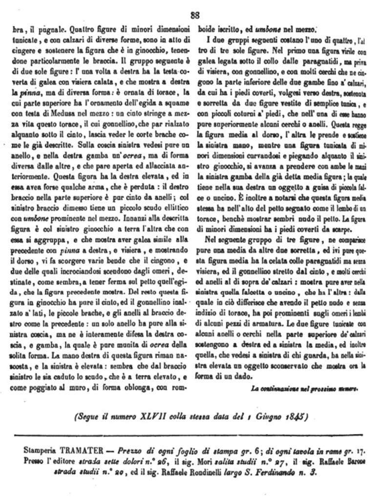 Bullettino Archeologico Napoletano XLVI (11 dell’anno III) 1845 p. 88.