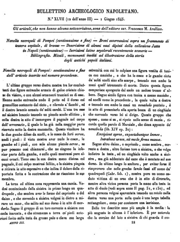 Bullettino Archeologico Napoletano XLVI (12 dell’anno III) 1845 p. 89.