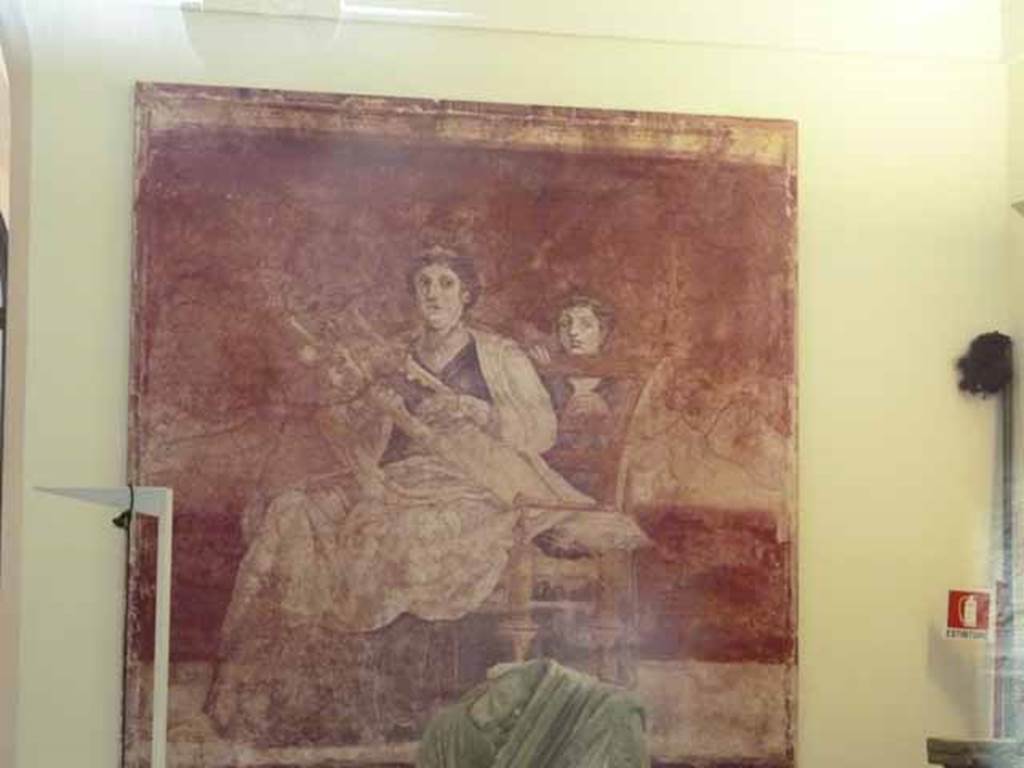 Villa of P Fannius Synistor at Boscoreale. May 2010. Room H, triclinium, panel at north end of east wall. Copy of fresco now in Naples Museum.
