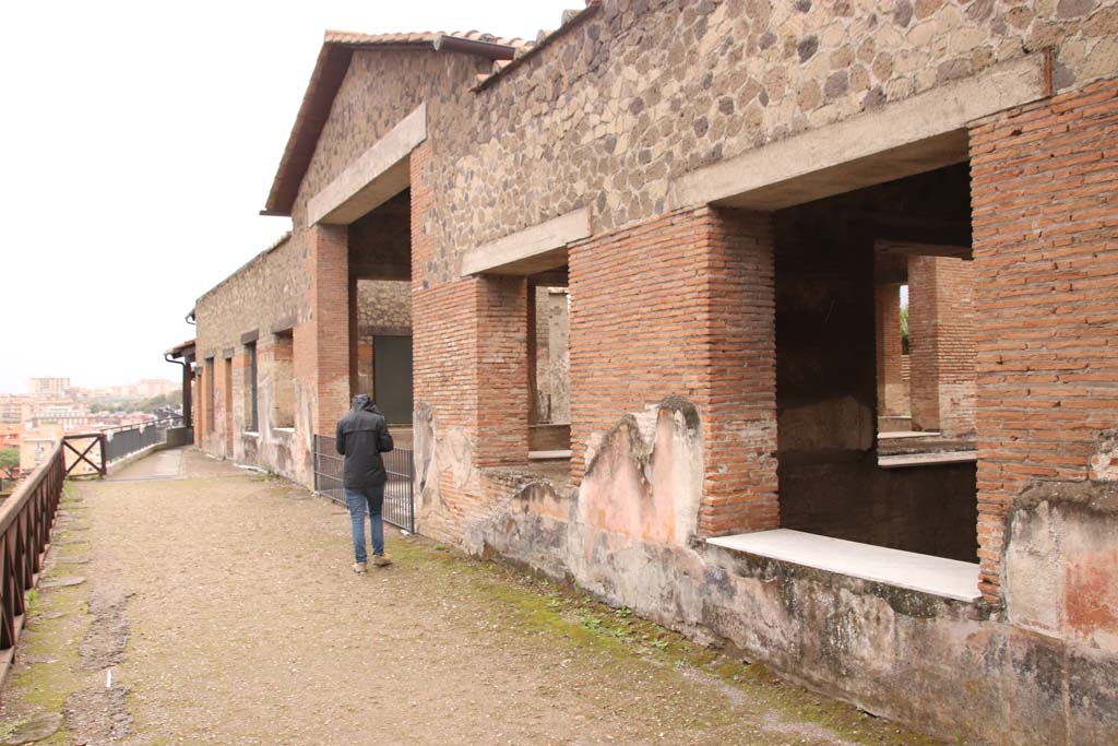 Stabiae, Villa Arianna, October 2020. 
Looking across terrace, with windows to room D and A, on right, followed by doorway to exedra A. Photo courtesy of Klaus Heese.
