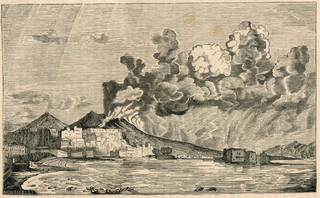 Vesuvius eruption 1839. 1880 drawing by Luigi Palmieri.
See Palmieri L., 1880. Il Vesuvio e la sua storia. Milano: Tipografia Faverio, fig. 15.
See book on E-RARA
